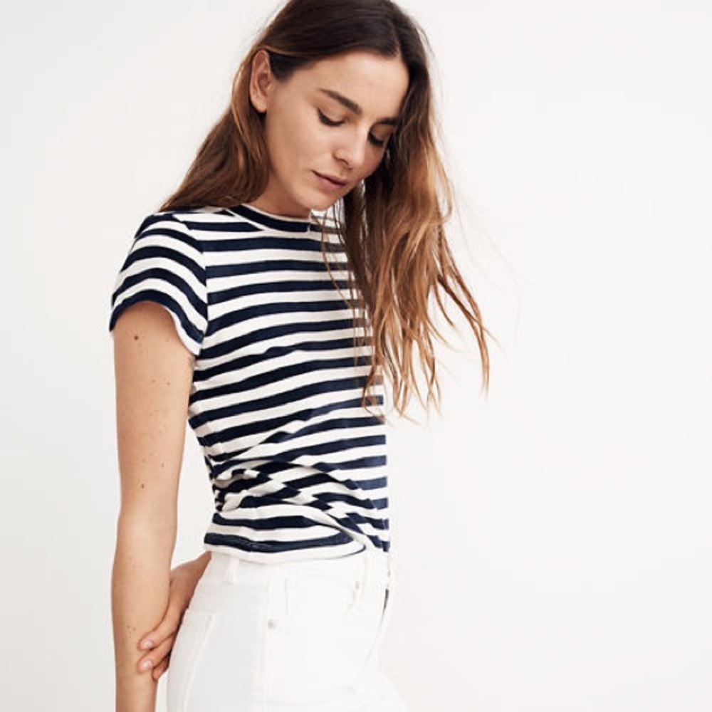 Madewell Velour Crewneck Tee Meg Stripe XL